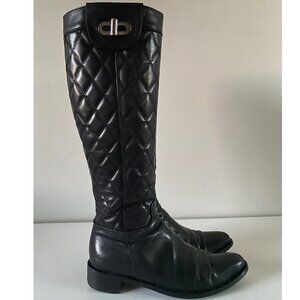 Made in Italy - Black Leather Quilted Knee High Boots - Size 36